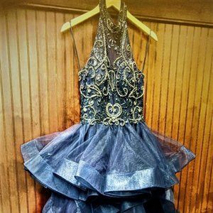 Navy Blue Full Body Beaded Haltered Dress